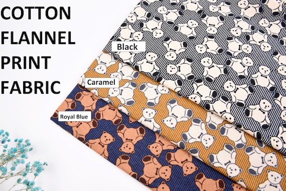 Teddy Bear Print Cotton Flannel Fabric, 58/59 inch,  Assorted Colored Flannel Material