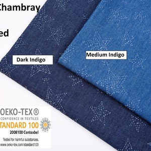 Denim Chambray Stars Embossed Fabric GH002,  Apparel Fabric, By The Half Yard