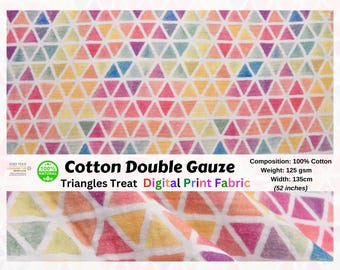 100% Cotton Double Gauze /Muslin Triangles Treat Digital Prints Fabric, muslin cotton Natural fabrics for baby, dresses , Crinkle Gauze