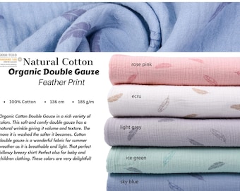 Natural Cotton Double Gauze Feather Print Muslin Fabric