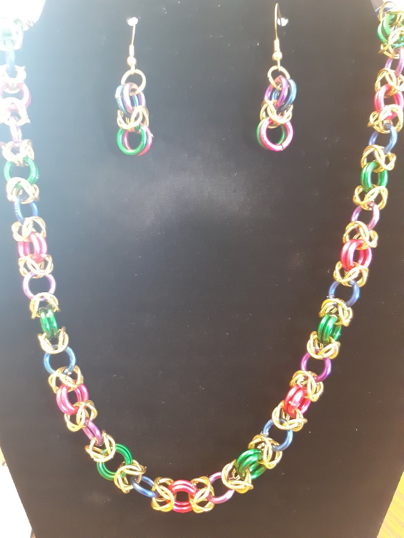 Benzene rainbow necklace and earrings
