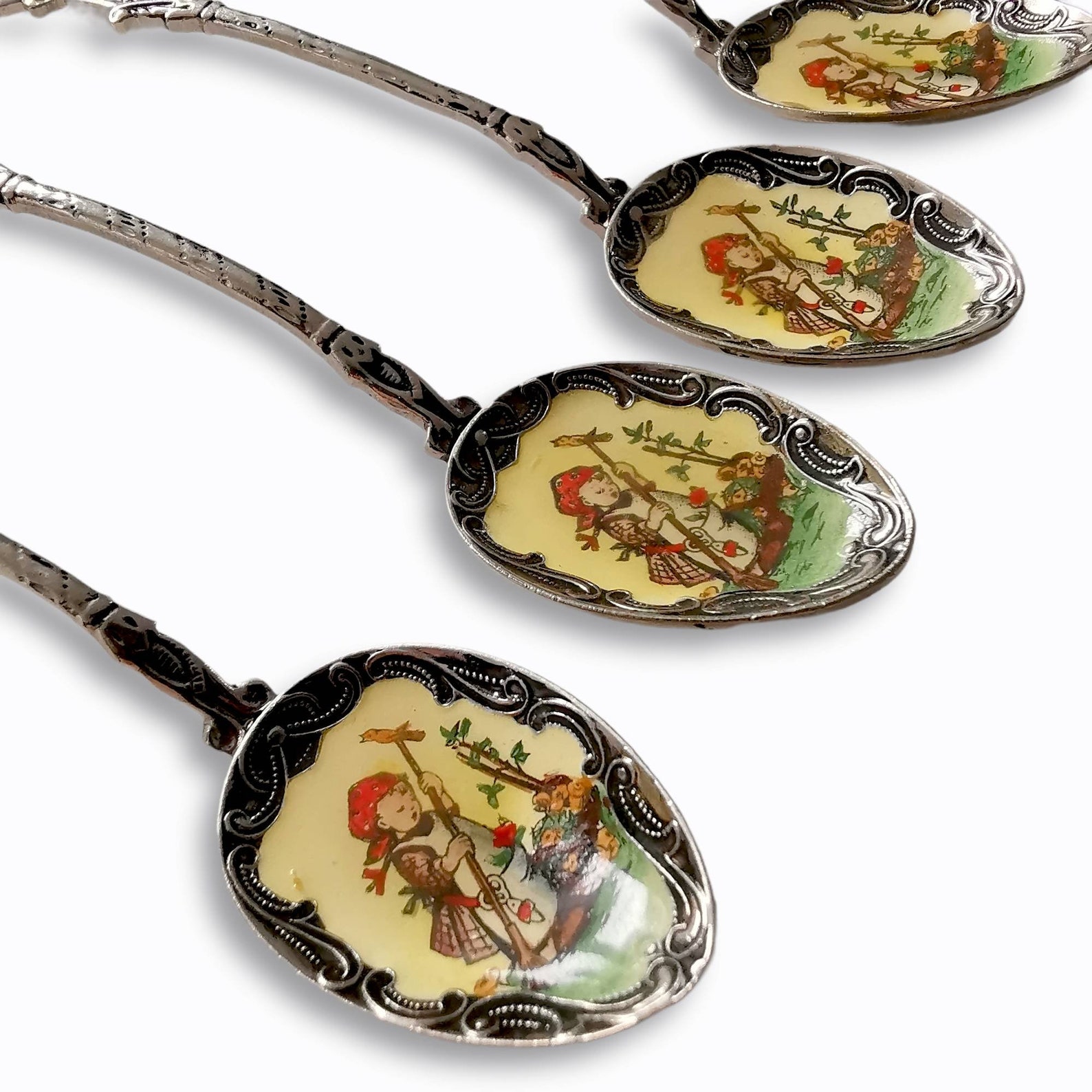 Set of Six Enamelled Vintage Teaspoons With Image of Hummel. Etsy UK