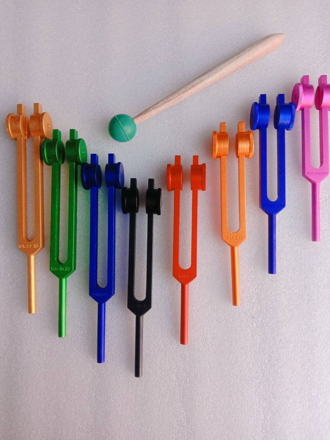 Chakra tuning fork set of 8 with pouch and mallet 528 hz Etsy