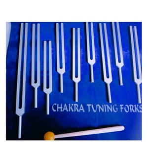 9 pc chakra tuning fork set with mallet activator and pouch for sound healing kit for use meditation relaxation