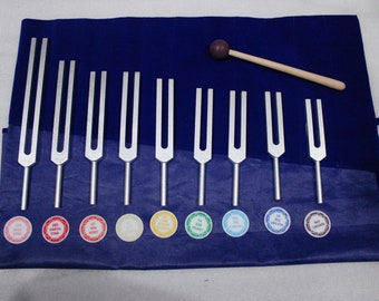 9 pc  solfeggio tuning fork including 528 hz fork with mallet activator and pouch for sound healing  meditation tune fork 174hz/285/963 etc