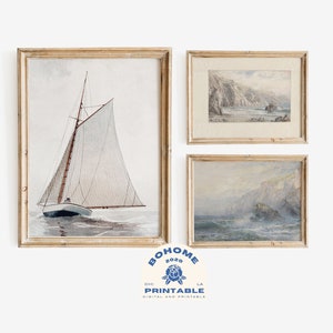 Nautical Prints, Sailing, Vintage Art, Sailing Wall Art, Wall Decor, Oceanscape Art Prints, Beach House Wall Art, Printable, Sailboat