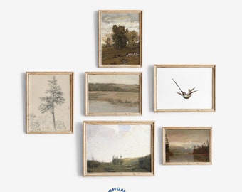 Printable Vintage Gallery Wall Art Set, Antique Prints, Moody Aesthetic Decor Digital