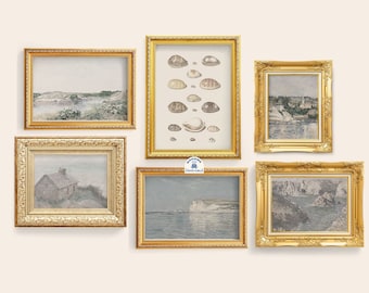 Vintage Coastal Prints Gallery Set, Arte de pared, Conjunto de 6 grabados, Arte de la pared costera, Decoración costera, Decoración de la playa, Impresión de playa, Pintura oceánica,