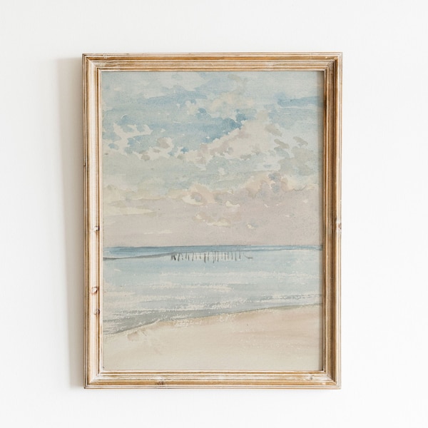 Vintage Art, Coastal Prints, Ocean Art Prints, Watercolor Art Print, Printable Wall Art, Sky Painting, Cloud Painting, Ocean Painting Prints