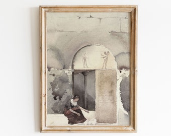 Vintage Art, Fine Art Print, Rustic Farmhouse Wall Art Prints, Woman Art Prints, French Countryside Art Prints, European Art Print, Neutral