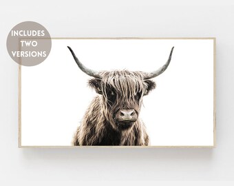 Samsung Frame TV Animal Farmhouse Highland Cow Shaggy Cow Hairy Cow Digital Download Instant Download Boho Frame tv art art for frame tv