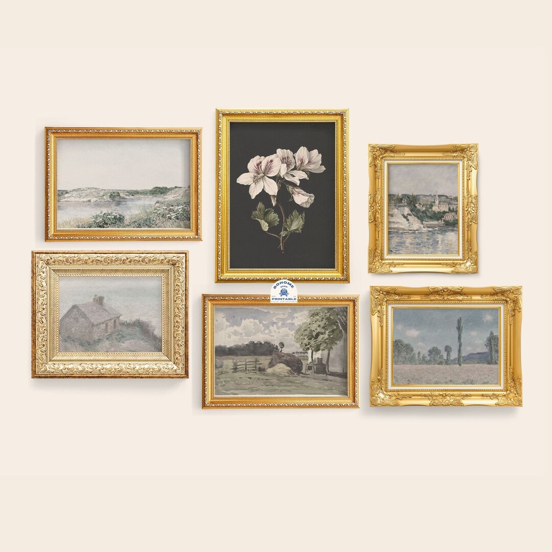 Vintage Flower Gallery Print Set, Neutral Tones Prints, Set of 6 Prints ...
