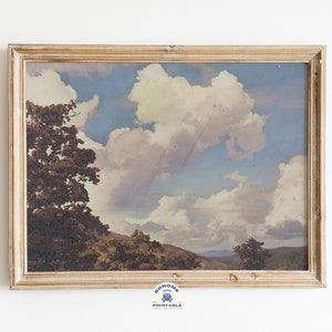 Rustic Farmhouse Wall Decor, Cloud Painting, Blue Sky, Printable, Digital Download, Vintage Wall Art, Rustic Wall Art, Blue and White