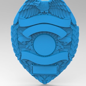 Police badge blank 3d file easily customisable for cnc router and 3d printing