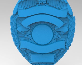 Police badge blank 3d file easily customisable for cnc router and 3d printing