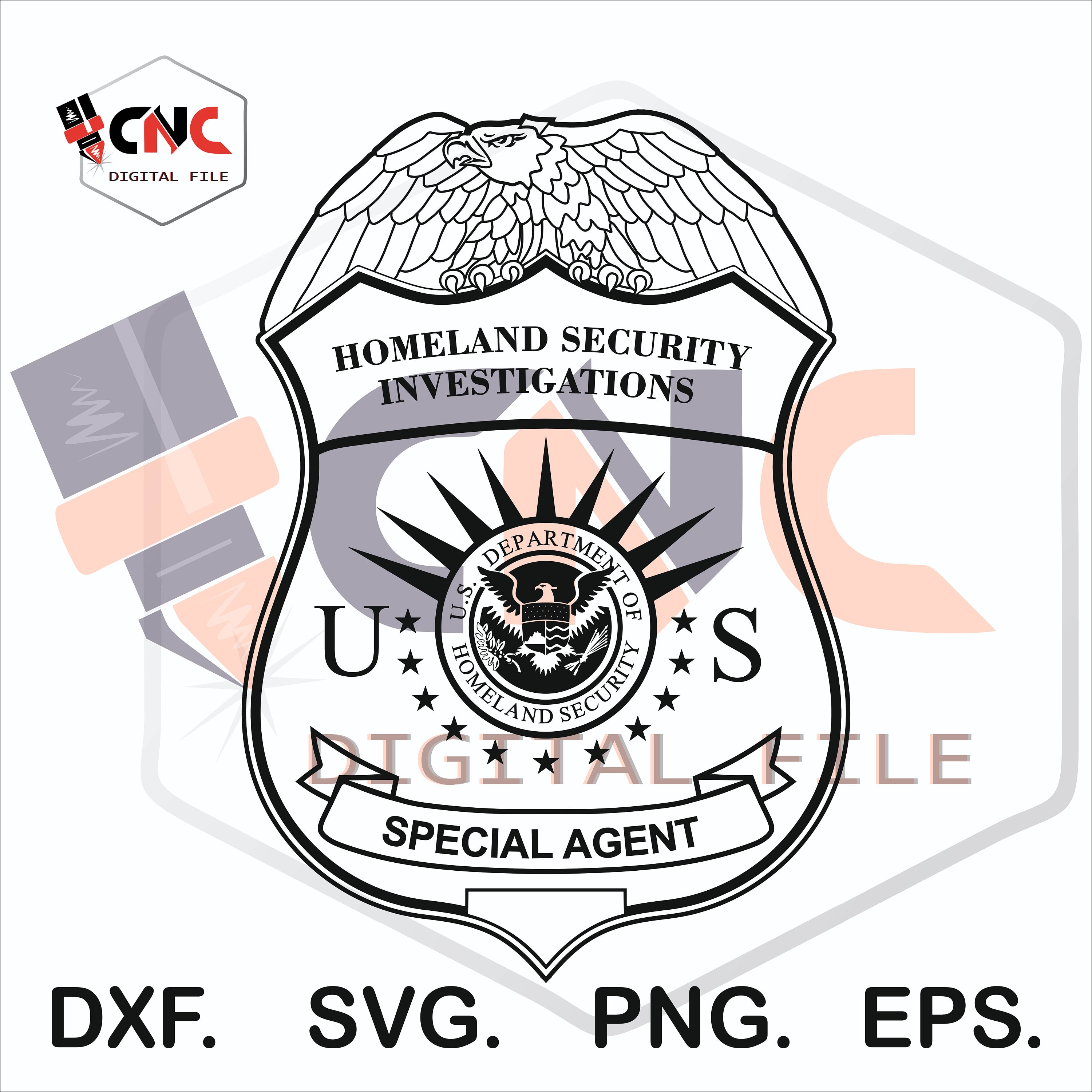 Homeland Security Investigation Special Agent USA 2d Vector for Cnc Router , Laser and Circuit