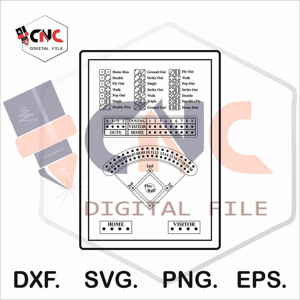 Baseball Dice Game Board Svg and DXF Vector for Laser Cutting Etsy Israel