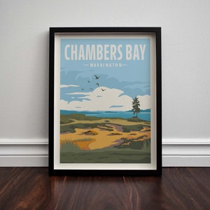 Chambers Bay, Washington Golf Minimalist Retro Travel Poster Giclee Print