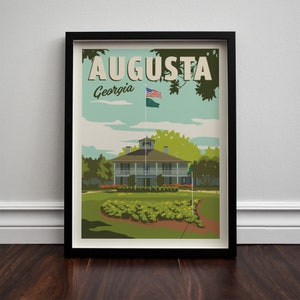 Impression giclée d'affiche de voyage rétro minimaliste de golf d'Augusta, Géorgie