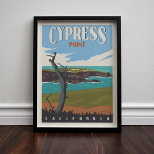 Cypress Point, California Golf Minimalist Retro Travel Poster Giclee Print