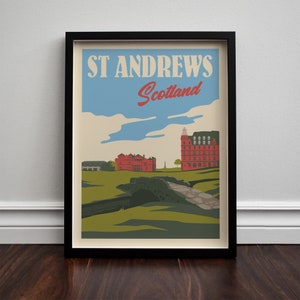 St Andrews, Escocia Old Course - Impresión de póster minimalista de viaje retro Giclee - Golf Links