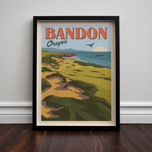 Bandon, Oregon Golf Minimalist Retro Travel Giclee Poster Print - Pacific coast, sand dunes