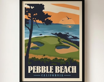 Pebble Beach, California Golf Minimalist Travel Poster - Retro, Giclee, Matte Print
