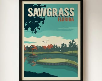 Sawgrass, Florida Golf Minimalist Retro Travel Poster Giclee Print