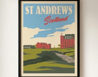 St Andrews, Scotland Old Course - Minimalist Retro Travel Giclee Poster Print - Golf Links