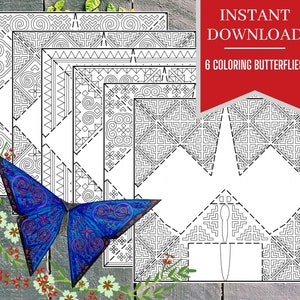 Origami Butterfly Coloring Pages Hmong Symbols, Printable, Arts and Craft, Adult and Kids Activity