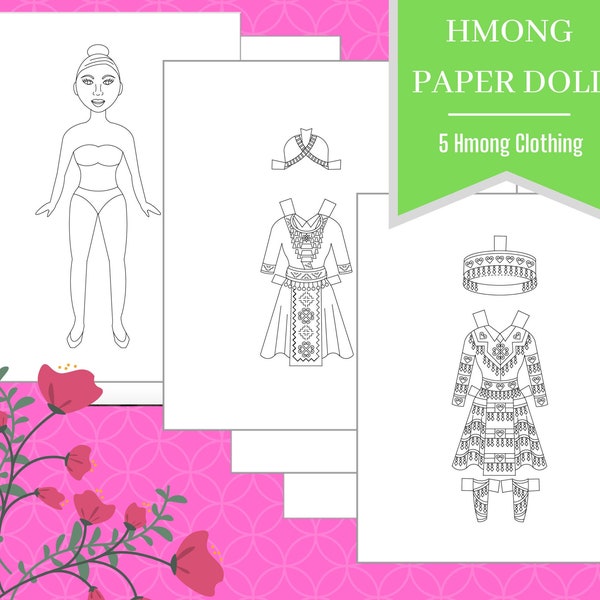 Hmong Paper Doll Coloring Pages, Printable, Hmong Clothes, Kids Activity