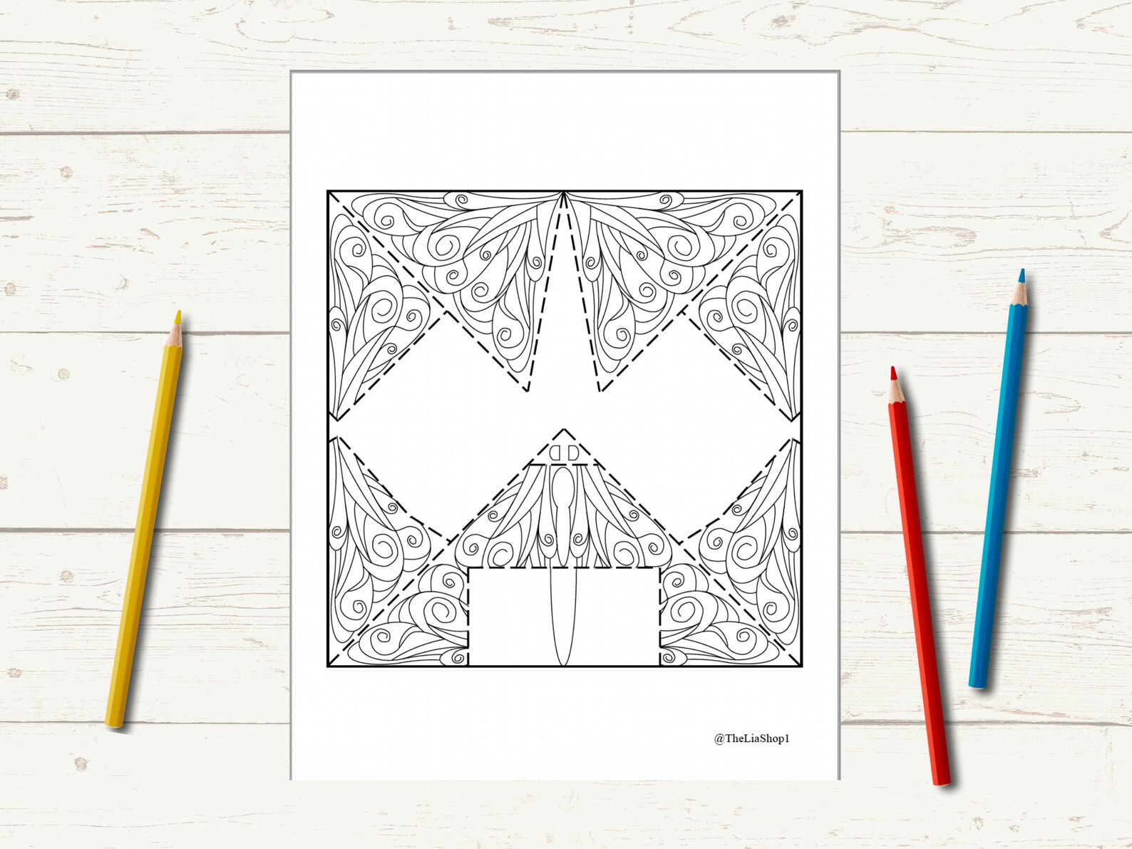 Origami Butterfly Coloring Pages, Set 4, Printable, Paper Crafts, Adult ...
