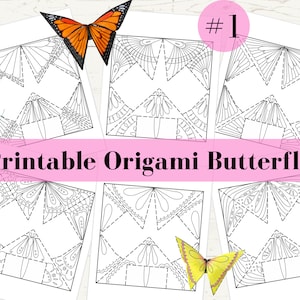 Disegni da colorare di farfalle origami, set 1, stampabile, lavoretti con la carta, colorazione per adulti e attività per bambini