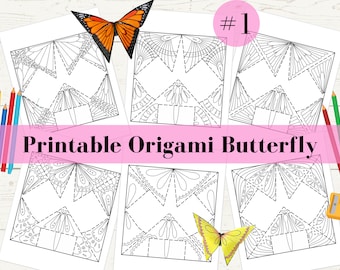 Origami Butterfly Coloring Pages, Set 1, Printable, Paper Crafts, Adult Coloring and Kids Activity