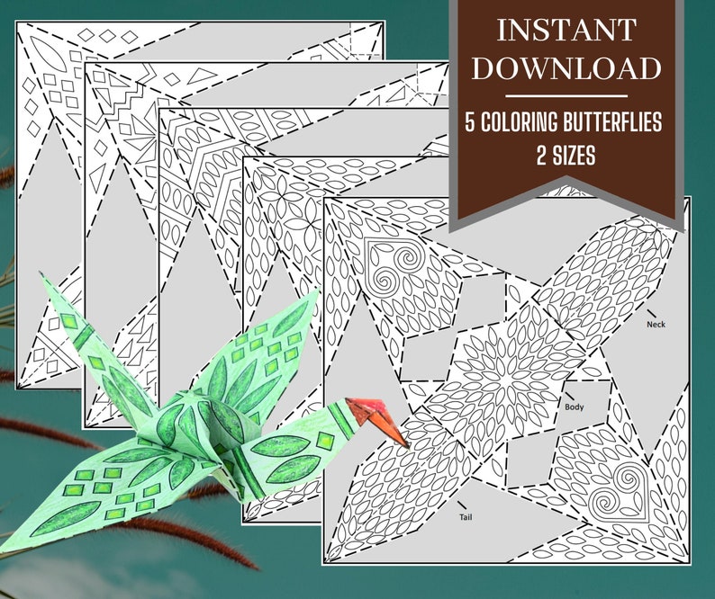 Origami Crane Coloring Pages, Printable, Arts and Crafts, Adult ...
