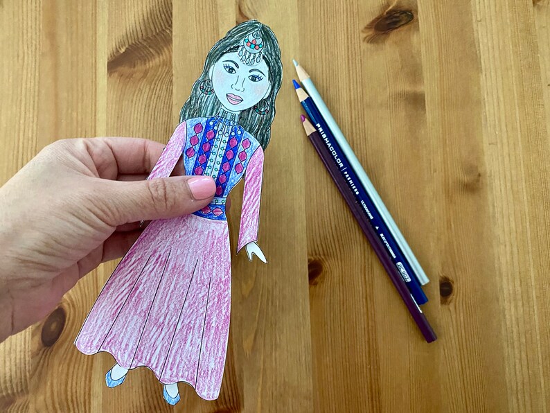 Multicultural Paper Doll Coloring Pages, Printable, Adults and Kids