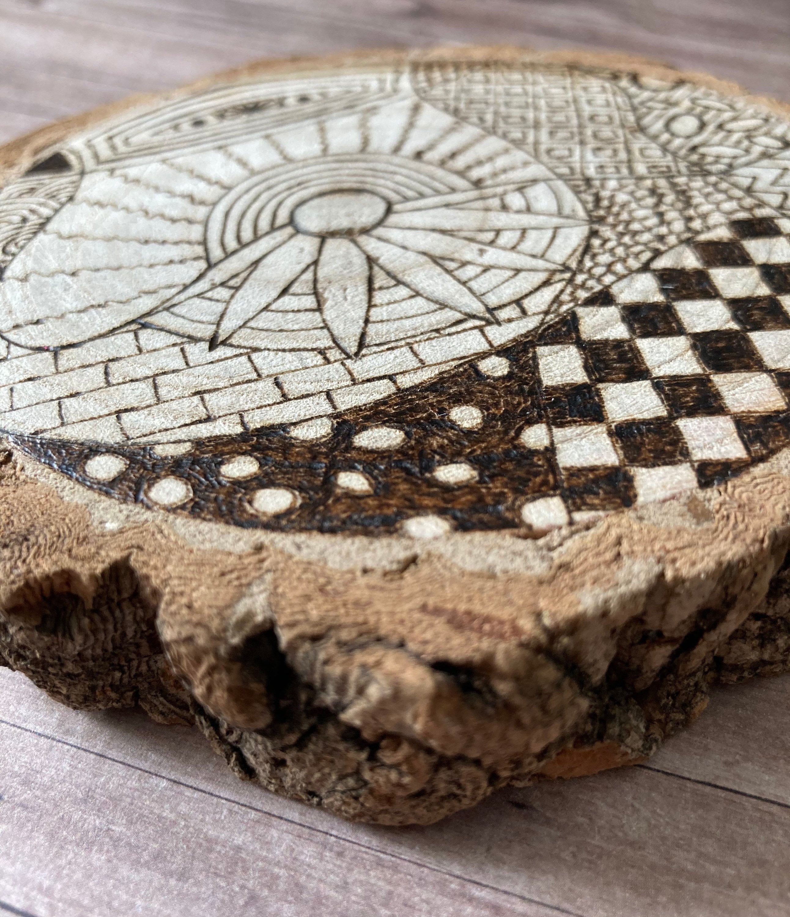 Pyrography Zentangle Wood Slice Home Decor Etsy