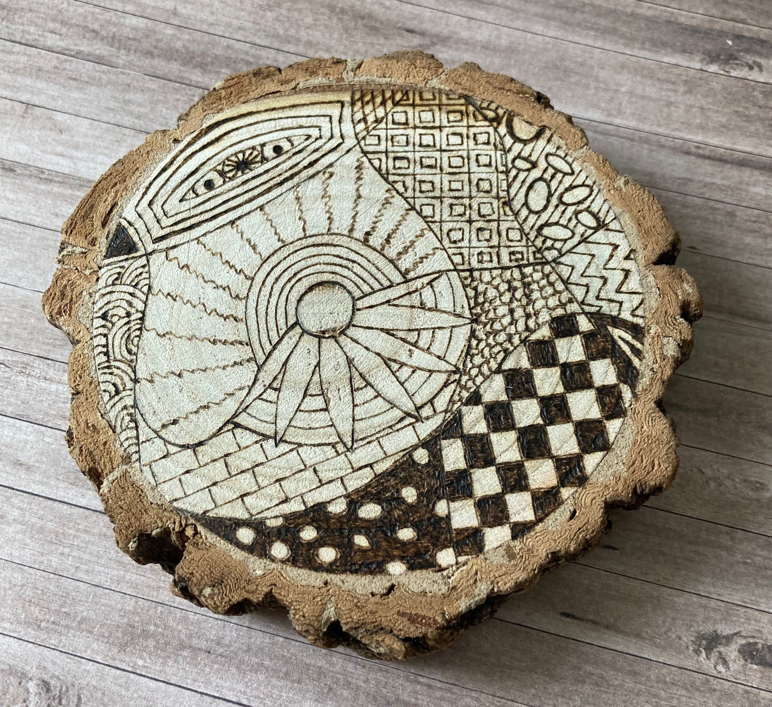 Pyrography Zentangle Wood Slice Home Decor Etsy