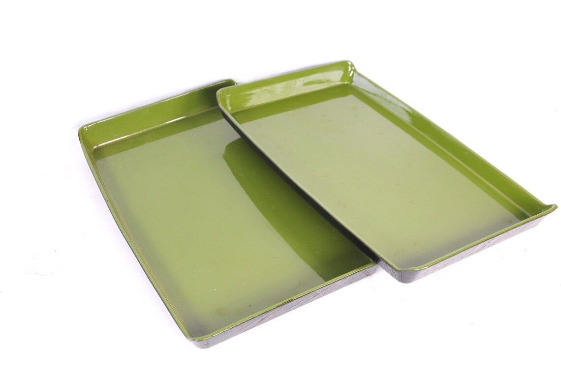 Set of 2 Avocado Green Vintage Serving tray Etsy