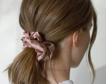 Mulberry Silk Scrunchie | Presents for Mum, Her, Daughter | Pink Silk Satin Hair Tie | Gift in a box for Women |