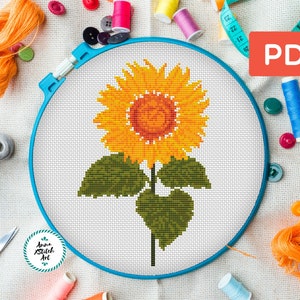 Sunflower Cross Stitch Pattern: Bright Floral Embroidery (PDF Download)