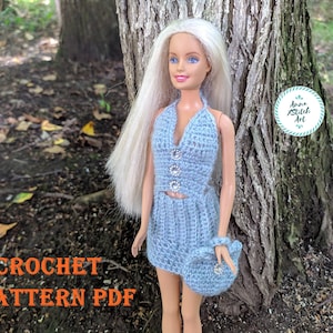 Häkelanleitung für Puppenkleidung , Kleidung für 11-35 cm Puppe, Puppenkleid Schnittmuster, Puppenkleidung und Portemonnaie für 11-12 zoll Puppe