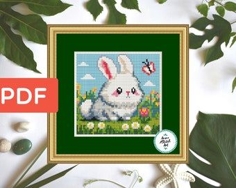 Cross Stitch Pattern - Rabbit pixel art - Baby animals cross stitch easy for beginner - Bunny counted cross stitch - Instant download PDF