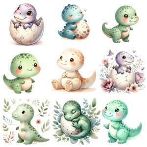 Watercolor Baby Dinosaur Clipart PNG Bundle 70 Designs T Rex Dino Egg ...