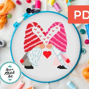 Valentine Gnome Couple Cross Stitch Pattern: Romantic DIY Decor (PDF Download)