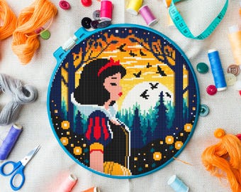 Schneewittchen Kreuzstich-Muster: Prinzessin Silhouette gestickt (PDF-Muster)