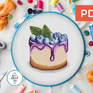 Colorful cake cross stitch pattern, modern kitchen cross stitch, baking cross stitch, counted cross stitch chart, food embroidery pattern