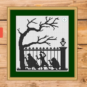 Halloween Silhouette Cross Stitch Pattern: Spooky Embroidery (PDF)