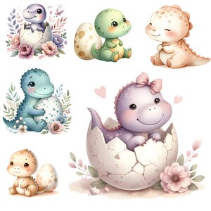 Watercolor Baby Dinosaur Clipart PNG Bundle 70 Designs T Rex Dino Egg ...