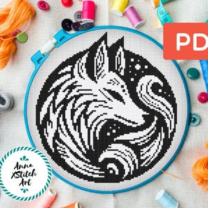 Modèle de point de croix renard kitsune : broderie folklorique japonaise (modèle PDF)